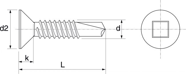 Vis autoperceuse tête fraisée (TF) - carrée (Q) - inox A2 - perçage alu -  DIN 7504O