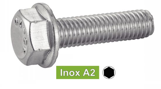 VIS A METAUX TETE HEXAGONALE A EMBASE CRANTÉE Inox A2 DIN 6921 (Modèle :  62107)