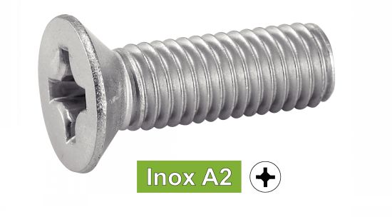 VIS A METAUX TETE FRAISEE PHILLIPS Inox A2 DIN 965 (similar ISO7046,  NFE25-119, UNI 7688) (Modèle : 62215)