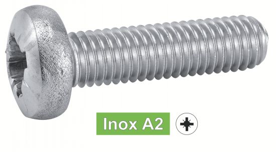 VIS A METAUX TETE CYLINDRIQUE POZIDRIVE Inox A2 DIN 7985 (similar ISO 7045,  NFE25-121, UNI 7687) (Modèle : 62216)