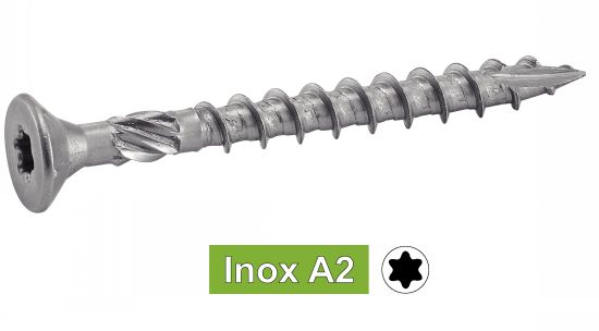 VIS POUR BOIS TENDRE TETE FRAISEE SIX LOBES Inox A2 (Modèle : 62328)