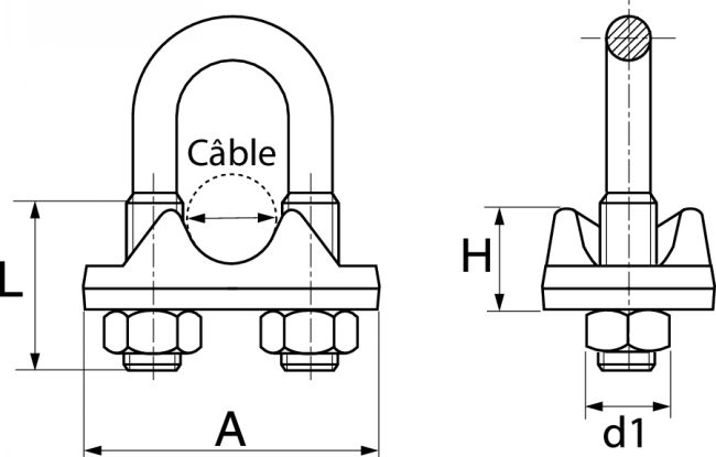 Serre câble à étrier en acier pour un câble de 14 mm