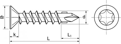 Vis autoperceuses tête fraisée crantée ailettes / Six lobe countersunk head serrated self drilling screws with winglets