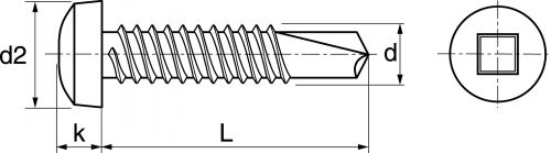 Vis autoperceuses tête cylindrique crantée carrée / Self drilling screws pan head square recess with serration