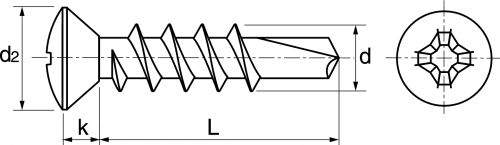 Vis autoperceuses tête fraisée bombée phillips / Philipps raised countersunk head self drilling screws