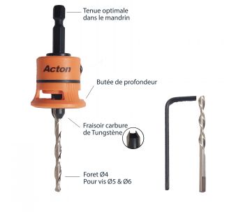 Fraisoir HSS Ø 4 + 1 foret & 1 clé Allen