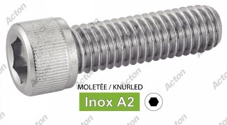 Vis &agrave; m&eacute;taux t&ecirc;te cylindrique six pans creux inox A2 molet&eacute;e