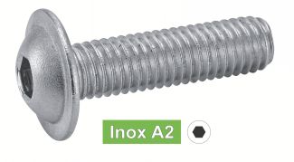 Vis à métaux tête bombée six pans creux embase inox A2 / Hexagon socket button head screws with flange