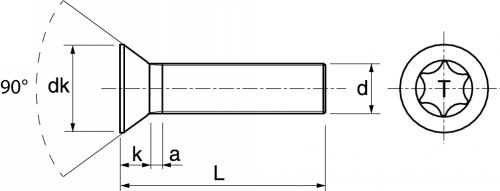 Vis à métaux tête fraisée six lobes / Six lobe countersunk head machine screws