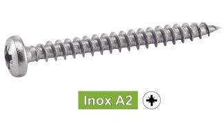 Vis agglomere tête cylindrique pozidrive inox A2 / Pozidrive pan head chipboard screws