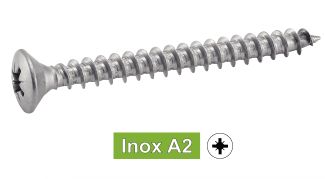 Vis agglomere tête fraisee bombee pozidrive inox A2 / Pozidrive raised countersunk head chipboard screws