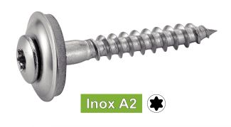 Vis à bois tête fraisee bombee six lobes inox A2 / Six lobe raised countersunk head screws + EPDM washer