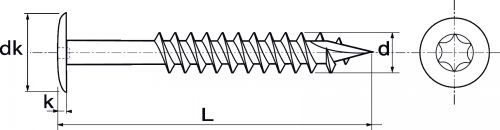 Tornillo de construcción de madera con cabeza de lenteja seis lobulados (Diagrama)