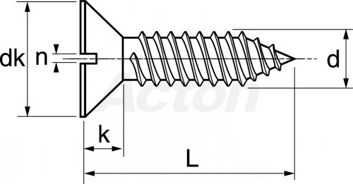 Blechschrauben mit senkkopf und schlitz forme c (Zeichnung)
