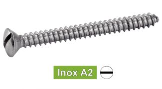 Vis à tôle tête fraisée bombée fendue inox A2 / Slotted raised countersunk head self tapping screws forme C