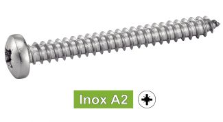 Vis à tôle tête cylindrique large pozidrive inox A2 / Pozidrive pan head self tapping screws forme C