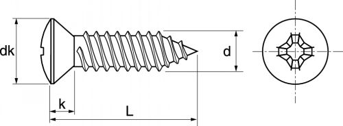 Vis à tôle tête fraisée bombée phillips / Phillips raised countersunk head self tapping screws forme C