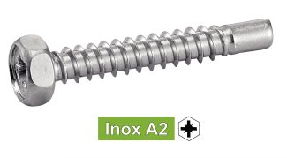 Vis à tôle tête hexagonale pozidrive bout pilote inox A2 / Pozidrive self tapping screws hexagon head with pilot end