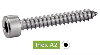 Vis à tôle tête cylindrique six pans creux inox A2 / Hexagon socket head self tapping screws forme C