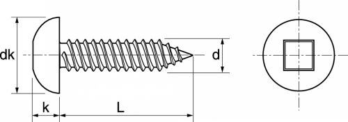 Vis à tôle tête cylindrique empreinte carrée / Square pan head self tapping screws