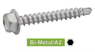 Vis autoperceuses tête hexagonal embase BI-METAL / Inox A2 - Hexagon head with flange self drilling screws point n°1 bi-metal