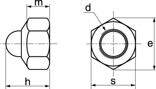 Ecrous borgnes autofreinés bague nylon / Prevailing torque type cap nuts with nylon insert