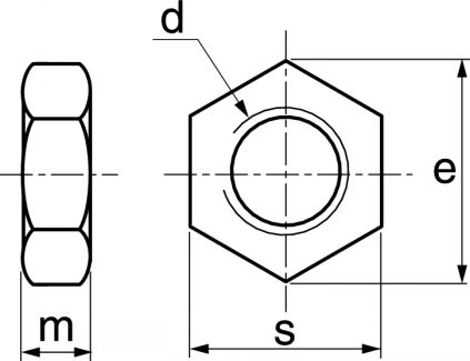 Ecrous bas hexagonaux pas à gauche / Hexagon thin nuts left hand thread