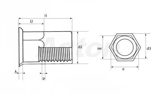 Ecrous &agrave; sertir hexagonal t&ecirc;te frais&eacute;e affleurante inox A2