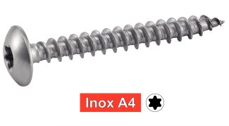 Vis à bois tête cylindrique six lobes pentures inox A4 / Six-lobe pan head wood screws