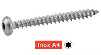 Vis agglomere tête cylindrique six lobes inox A4 / Six lobe pan head chipboard screws