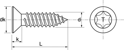 Vis à tôle tête fraisée six lobes / Six lobe countersunk head self tapping screws forme C