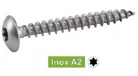 Vis à bois tête cylindrique six lobes pentures inox A2 / Six-lobe pan head wood screws