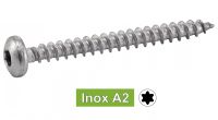 Vis agglomere tête cylindrique six lobes inox A2 / Six lobe pan head chipboard screws