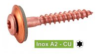 Vis à bois tête fraisee bombee six lobes inox A2 / Six lobe raised countersunk head screws + EPDM washer