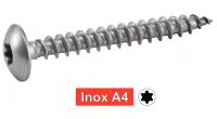 Vis à bois tête cylindrique six lobes pentures inox A4 / Six-lobe pan head wood screws